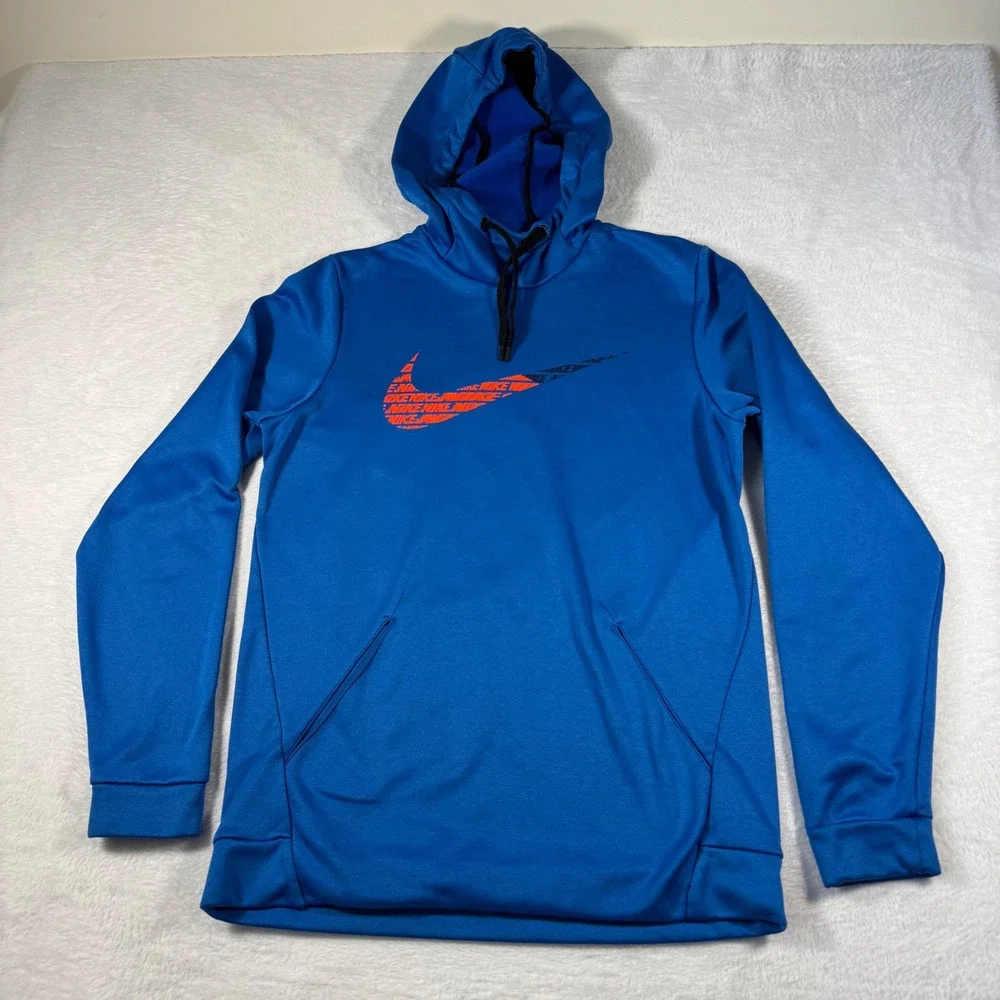 Nike Hoodie Mens Small Vibrant Blue Dri-FIT Graphic Swoosh Pullover Sweatshirt